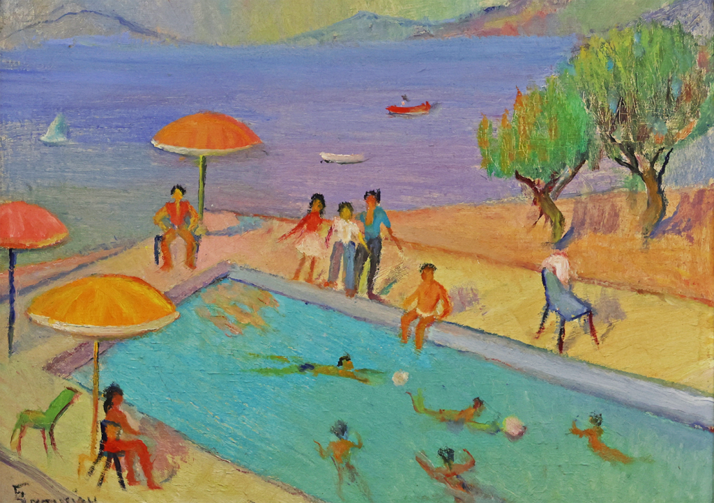 Bathers in a Pool – Oil painting by Georgia Vasiliou